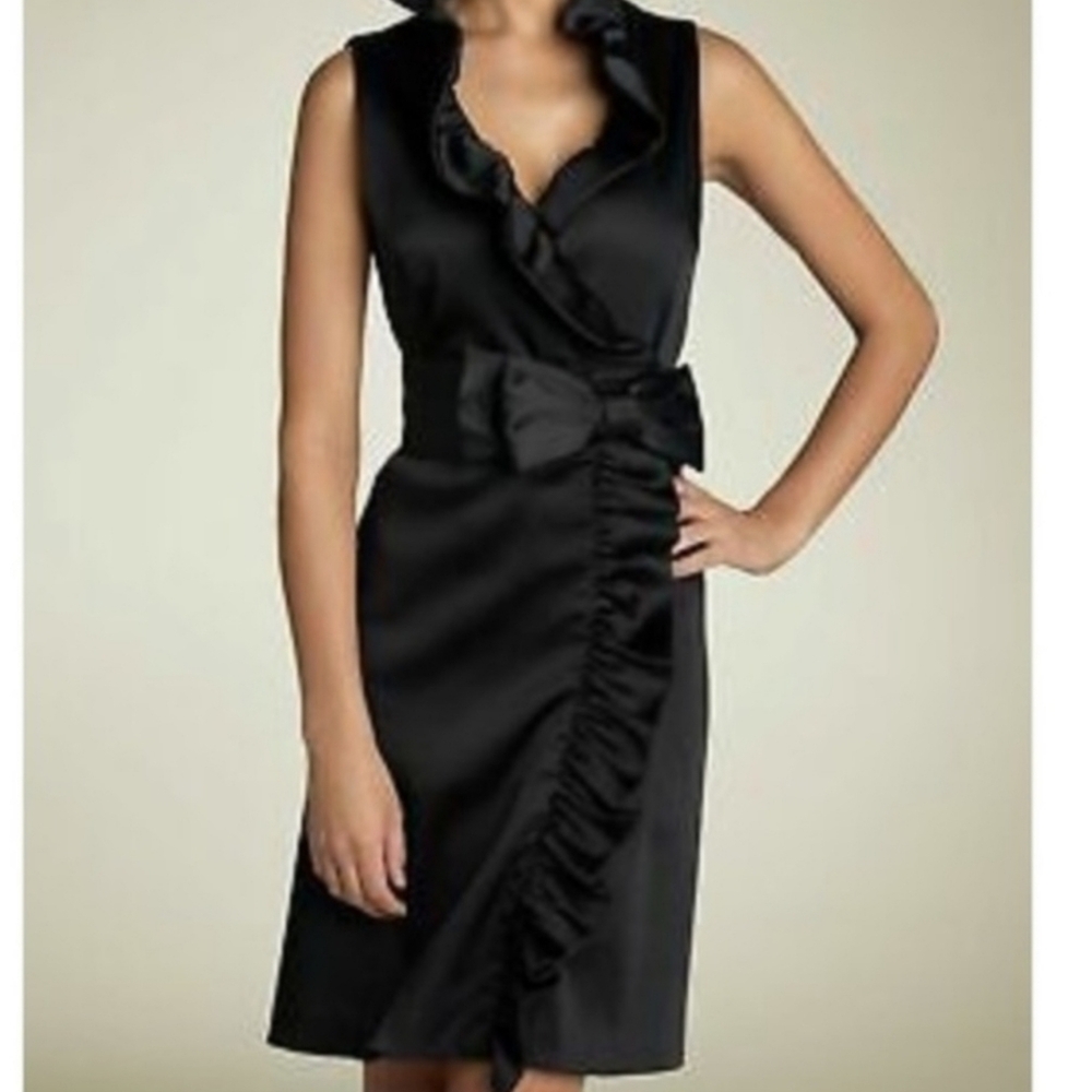 Eliza J Black Satin Ruffled Wrap Dress 8